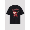 Merry Christmas Baskılı Noel Babalı T-shirt - Siyah