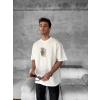 Ön ve Arka Baskılı Oversize Bisiklet Yaka T-shirt - Beyaz