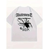Örümcek Ağı Desenli Baskılı Oversize Bisiklet Yaka T-shirt  - Beyaz
