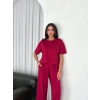 Osy Modal Yumuşak Dokulu Kumaş Bisiklet Yaka T-shirt Bol paça Pantalon ikili Takım -Bordo