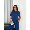 Osy Modal Yumuşak Dokulu Kumaş Bisiklet Yaka T-shirt Bol paça Pantalon ikili Takım -Saks Mavi
