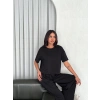 Osy Modal Yumuşak Dokulu Kumaş Bisiklet Yaka T-shirt Bol paça Pantalon ikili Takım -Siyah