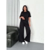 Osy Modal Yumuşak Dokulu Kumaş Bisiklet Yaka T-shirt Bol paça Pantalon ikili Takım -Siyah