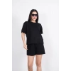 Osy Modal yumuşak dokulu Kumaş Kadın Bisiklet Yaka T-shirt Kısa Şort İkili Takım - Siyah