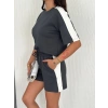 Osy Modal yumuşak dokulu Kumaş Kadın Parçalı Bisiklet Yaka T-shirt Kısa Şort İkili Takım - Antrasit