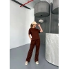 Osy Modal Yumuşak Dokulu Kumaş Kısa Kollu Bluz Rahat Pantalon ikili Takım- Kahverengi
