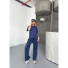 Osy Modal Yumuşak Dokulu Kumaş Kısa Kollu Bluz Rahat Pantalon ikili Takım- Lacivert