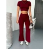 Osy Modal Yumuşak Dokulu Kumaş Kısa Kollu Crop Alt ispanyol Paça Pantalon ikili Takım - Bordo