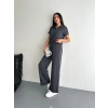 Osy Modal Yumuşak Dokulu Kumaş Kısa Kollu Yakalı T-shirt Pantalon ikili Takım- Antrasit