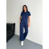 Osy Modal Yumuşak Dokulu Kumaş Kısa Kollu Yakalı T-shirt Pantalon ikili Takım- Lacivert