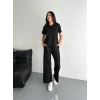 Osy Modal Yumuşak Dokulu Kumaş Kısa Kollu Yakalı T-shirt Pantalon ikili Takım- Siyah