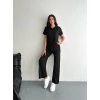 Osy Modal Yumuşak Dokulu Kumaş Kısa Kollu Yakalı T-shirt Pantalon ikili Takım- Siyah