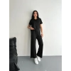 Osy Modal Yumuşak Dokulu Kumaş Kısa Kollu Yakalı T-shirt Pantalon ikili Takım- Siyah