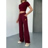Osy Modal Yumuşak Dokulu Kumaş Nakış işlemeli Rahat Bol Paça Eşofman Pantalon - Bordo
