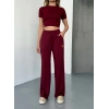 Osy Modal Yumuşak Dokulu Kumaş Nakış işlemeli Rahat Bol Paça Eşofman Pantalon - Bordo