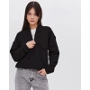 Oversize Yarım Farmuarlı Yakalı Basic SweatShirt - Siyah