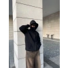 Samuray Ninja Çift Kapşonlu ZIP Fermuarlı Kanguru Çepli Tam Fermuarlı Hoodie Swetshirt - Siyah