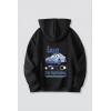 Sevgililer Günü Araba Temalı Baskılı Oversize Kapüşonlu Sweatshirt Hoodie - Siyah