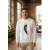Sevgililer Günü Özel Bisiklet Yaka Aslan Baskılı Oversize Sweatshirt - Beyaz