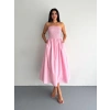 Straplez Pileli Elbise - Pembe