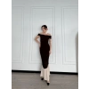 Striptiz Omuzlu Uzun Elbise- Kahve