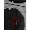 Erkek Unisex Siyah Bomber Mont – Kırmızı Ejderha Desenli, Fermuarlı Cepli, Kapitone Astarlı Günlük ve Sokak Modası Ceket - Siyah