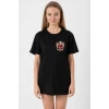 Türk Arma Baskılı Oversize Bisiklet Yaka Günlük T-shirt - Siyah