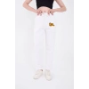 Kadın Üç İplik Pamuklu  Baskılı Paçası Lastikli Cepli Eşofman Pantolon - Beyaz