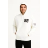 Erkek Kapşonlu Sweatshirt – Üç İplik Şardonlu Kumaş, Oversize Fit, Ön & Arka Baskılı, Kanguru Cepli, Kışlık Rahat Hoodie - Beyaz