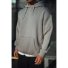 Üç İplik Penye Kapşonlu Basic SweatShirt - Boyalı Gri