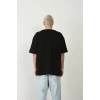 Unisex Baskılı Bisiklet Yaka Oversize T-Shirt - Siyah