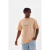 Unisex Baskılı Oversize T-Shirt - Bej