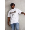 Unisex Baskılı Oversize T-Shirt - Beyaz