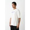 Unisex Baskılı Oversize T-Shirt - Beyaz