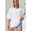 Unisex Baskılı Oversize T-Shirt - Beyaz