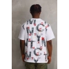 Unisex Baskılı Oversize T-Shirt - Beyaz