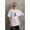 Unisex Baskılı Oversize T-Shirt - Beyaz