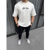 Unisex Baskılı Oversize T-Shirt - Beyaz