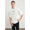 Unisex Baskılı Oversize T-Shirt - Beyaz