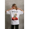 Unisex Baskılı Oversize T-Shirt - Beyaz