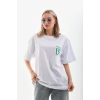 Unisex Baskılı Oversize T-Shirt - Beyaz