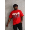 Unisex Baskılı Oversize T-Shirt - Kırmızı
