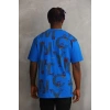 Unisex Baskılı Oversize T-Shirt - Mavi