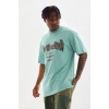 Erkek Baskılı T-Shirt Kısa Kol Bisiklet Yaka Rahat Kalıp Tişört - Mint Yeşili