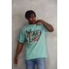 Unisex Baskılı Oversize T-Shirt - Mint Yeşili