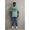 Unisex Baskılı Oversize T-Shirt - Mint Yeşili