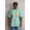 Unisex Baskılı Oversize T-Shirt - Mint Yeşili