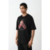 Unisex Baskılı Oversize T-Shirt - Siyah