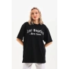 Unisex Baskılı Oversize T-Shirt - Siyah