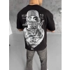 Unisex Baskılı Oversize T-Shirt - Siyah